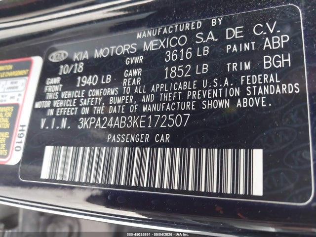 Продаж на аукціоні авто 2019 Kia Rio S, vin: 3KPA24AB3KE172507, номер лоту: 45035991
