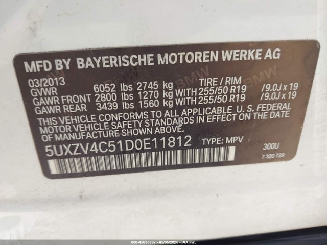 Auction sale of the 2013 Bmw X5 Xdrive35i/xdrive35i Premium/xdrive35i Sport Activity, vin: 5UXZV4C51D0E11812, lot number: 45035997