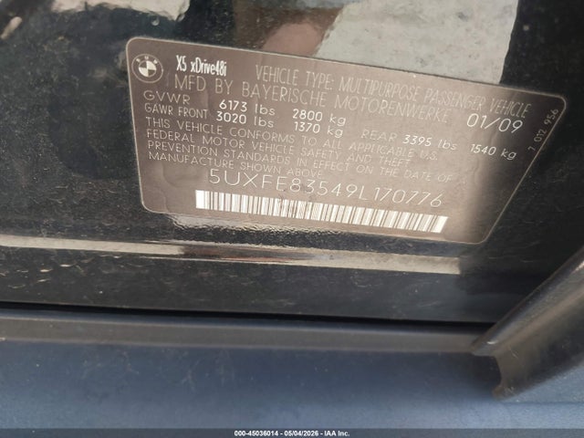 Продаж на аукціоні авто 2009 Bmw X5 Xdrive48i, vin: 5UXFE83549L170776, номер лоту: 45036014