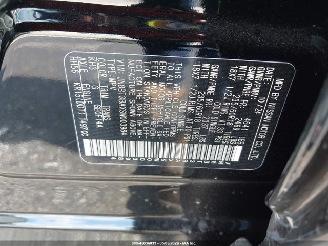 Aukcja sprzedaży 2025 Nissan Rogue Sv Fwd, vin: JN8BT3BAXSW003984, numer aukcji: 45036033