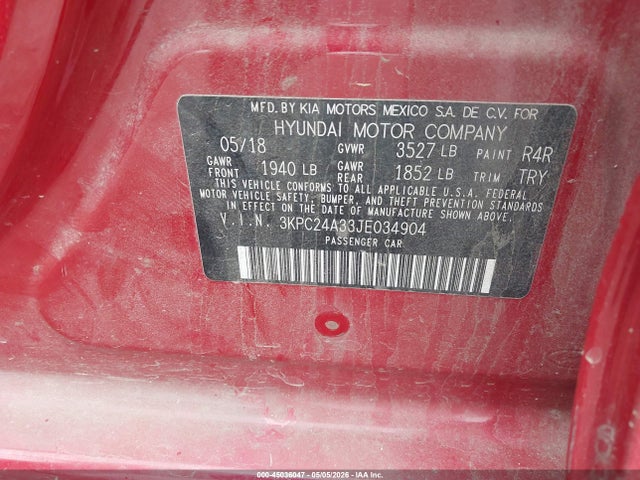 Aukcja sprzedaży 2018 Hyundai Accent Se, vin: 3KPC24A33JE034904, numer aukcji: 45036047