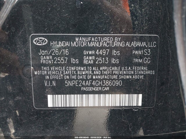Hyundai SONATA SE 2016 5NPE24AF4GH386090 Image 9
