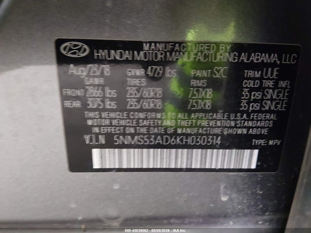 Продаж на аукціоні авто 2019 Hyundai Santa Fe Ultimate, vin: 5NMS53AD6KH030314, номер лоту: 45036062