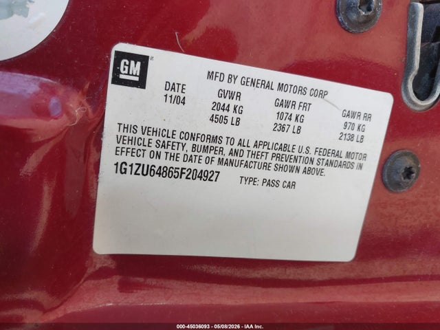 Продажа на аукционе авто 2005 Chevrolet Malibu Maxx Lt, vin: 1G1ZU64865F204927, номер лота: 45036093