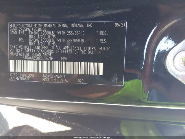 2024 Toyota Grand Highlander Xle მანქანა იყიდება აუქციონზე, vin: 5TDAAAB58RS056794, აუქციონის ნომერი: 45036101