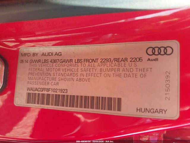 Aukcja sprzedaży 2015 Audi A3 1.8t Premium, vin: WAUACGFF8F1021923, numer aukcji: 45036104