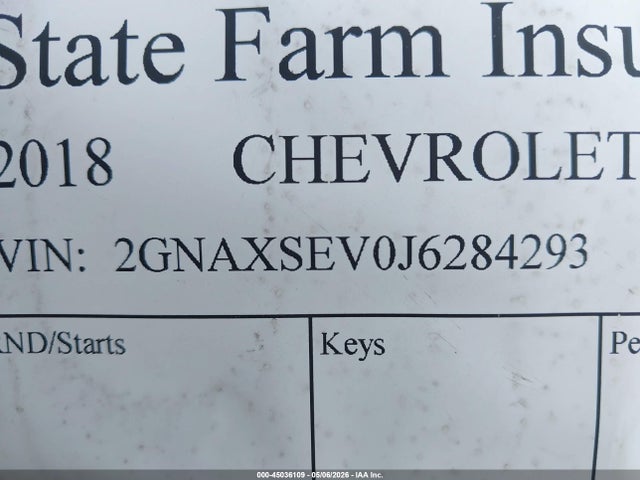 Aukcja sprzedaży 2018 Chevrolet Equinox Lt, vin: 2GNAXSEV0J6284293, numer aukcji: 45036109
