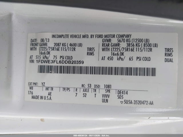 Aukcja sprzedaży 2013 Ford E-350 Cutaway, vin: 1FDWE3FL6DDB20359, numer aukcji: 45036124
