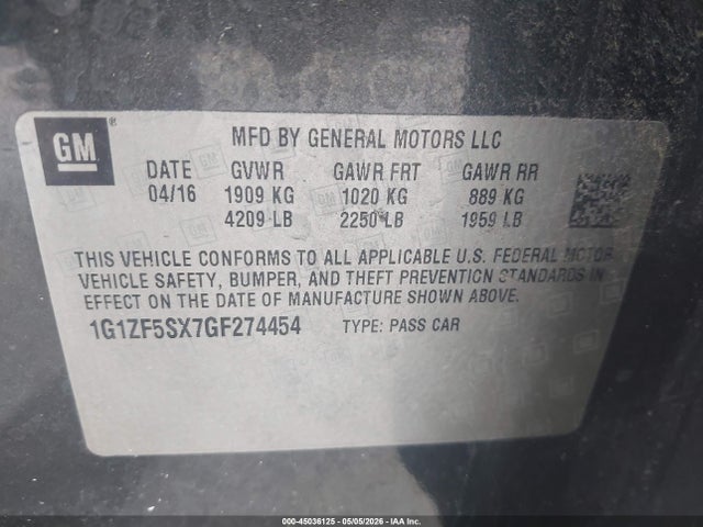 Chevrolet MALIBU 2LT 2016 1G1ZF5SX7GF274454 Image 9
