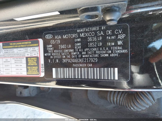 Aukcja sprzedaży 2019 Kia Rio S, vin: 3KPA24AB3KE217929, numer aukcji: 45036138