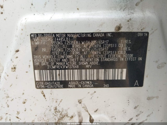 Aukcja sprzedaży 2015 Toyota Rav4 Xle, vin: 2T3WFREV3FW137648, numer aukcji: 45036150