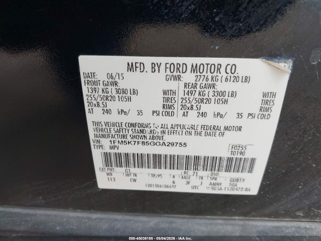 Продаж на аукціоні авто 2016 Ford Explorer Limited, vin: 1FM5K7F85GGA29755, номер лоту: 45036195