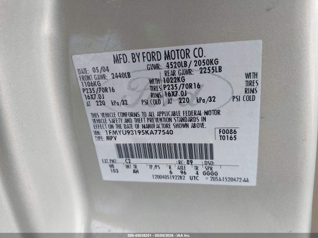 Продажа на аукционе авто 2005 Ford Escape Xlt, vin: 1FMYU93195KA77540, номер лота: 45036201