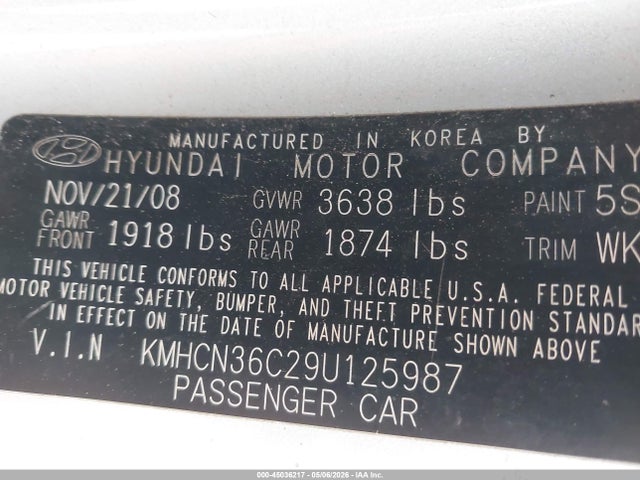 Продаж на аукціоні авто 2009 Hyundai Accent Se, vin: KMHCN36C29U125987, номер лоту: 45036217