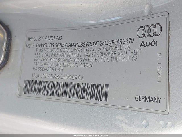 Aukcja sprzedaży 2012 Audi A5 2.0t Premium, vin: WAUCFAFRXCA045496, numer aukcji: 45036258