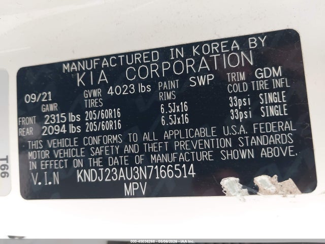 Aukcja sprzedaży 2022 Kia Soul Lx, vin: KNDJ23AU3N7166514, numer aukcji: 45036268