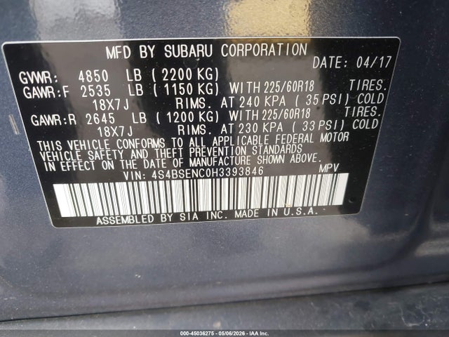 4S4BSENC0H3393846 Subaru Outback 3.6r Limited