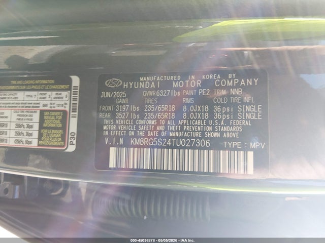 Auction sale of the 2026 Hyundai Palisade Sel, vin: KM8RG5S24TU027306, lot number: 45036278