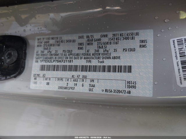 Aukcja sprzedaży 2025 Ford F-150 Stx, vin: 1FTEX2LP7SKF21181, numer aukcji: 45036279