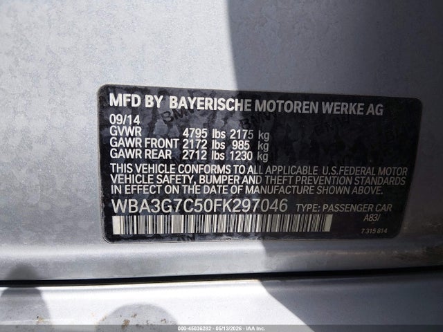 2015 Bmw 328i Xdrive მანქანა იყიდება აუქციონზე, vin: WBA3G7C50FK297046, აუქციონის ნომერი: 45036282