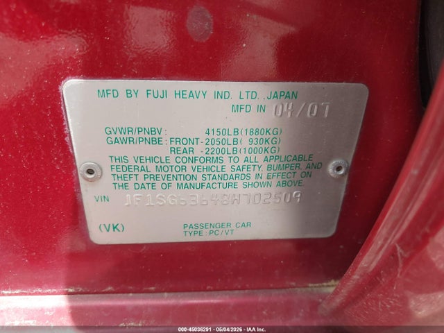 2008 Subaru Forester 2.5x მანქანა იყიდება აუქციონზე, vin: JF1SG63648H702509, აუქციონის ნომერი: 45036291