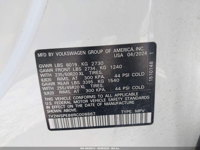 Aukcja sprzedaży 2024 Volkswagen Id.4 Awd Pro S, vin: 1V2WSPE86RC008867, numer aukcji: 45036313