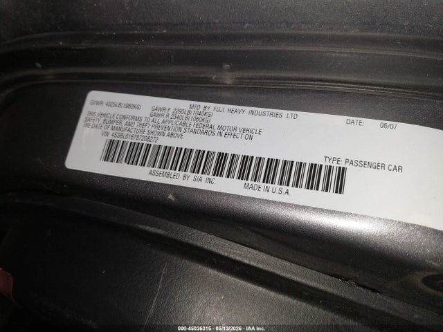 2008 Subaru Legacy 2.5i მანქანა იყიდება აუქციონზე, vin: 4S3BL616787208272, აუქციონის ნომერი: 45036315
