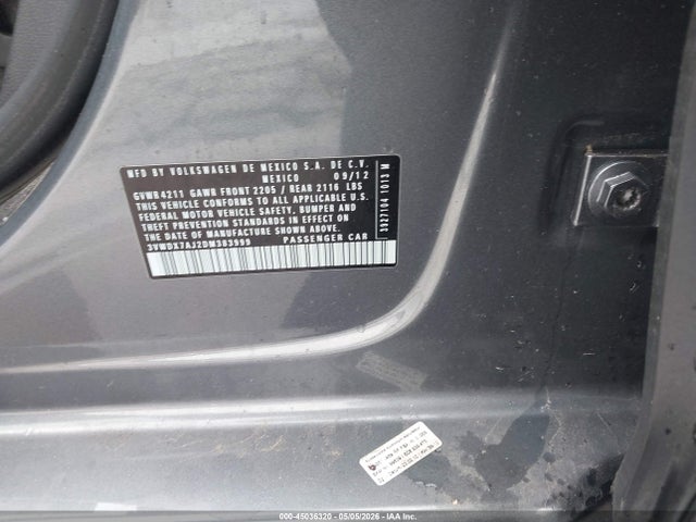 Aukcja sprzedaży 2013 Volkswagen Jetta 2.5l Se, vin: 3VWDX7AJ2DM383999, numer aukcji: 45036320