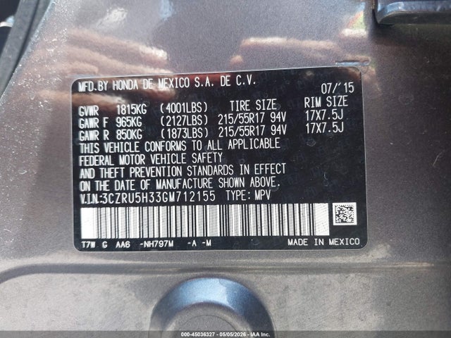 Honda HR-V LX 2016 3CZRU5H33GM712155 Image 9