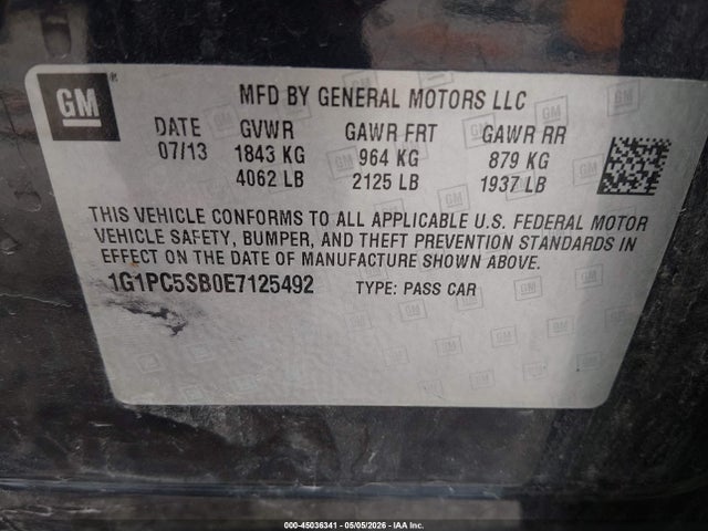 1G1PC5SB0E7125492 Chevrolet Cruze 1lt Auto