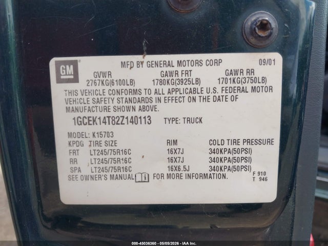 Продаж на аукціоні авто 2002 Chevrolet Silverado 1500 Ls, vin: 1GCEK14T82Z140113, номер лоту: 45036360