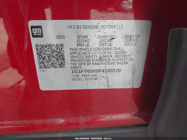 1G1FY6S00P4180370 Chevrolet Bolt Euv Fwd Lt