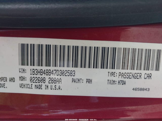 Aukcja sprzedaży 2007 Dodge Caliber Sxt, vin: 1B3HB48B47D302583, numer aukcji: 45036400