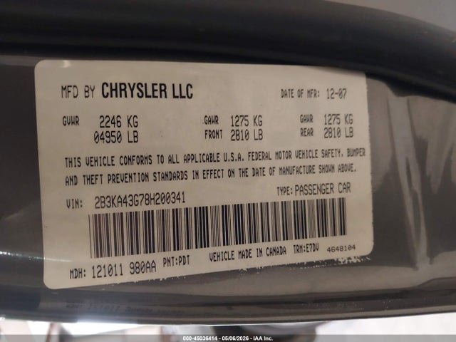 Aukcja sprzedaży 2008 Dodge Charger, vin: 2B3KA43G78H200341, numer aukcji: 45036414