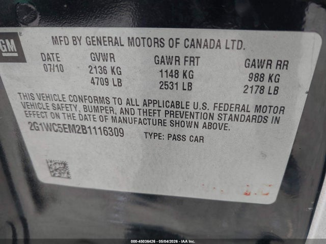 Aukcja sprzedaży 2011 Chevrolet Impala Ltz, vin: 2G1WC5EM2B1116309, numer aukcji: 45036426