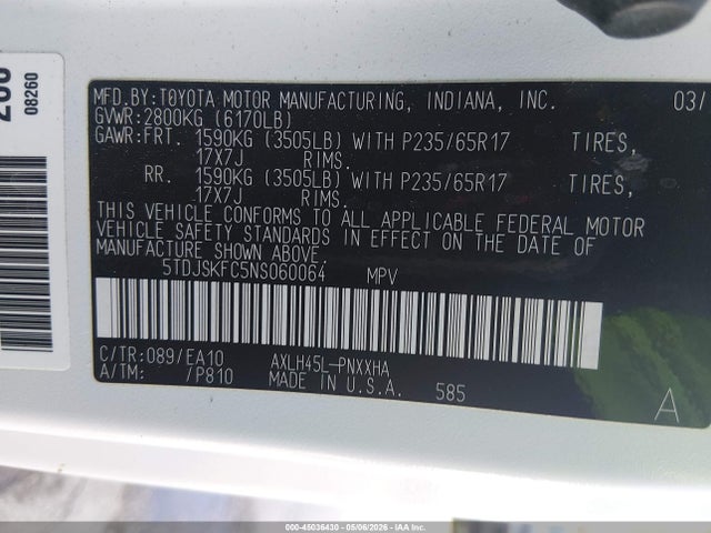 Продажа на аукционе авто 2022 Toyota Sienna Xle, vin: 5TDJSKFC5NS060064, номер лота: 45036430