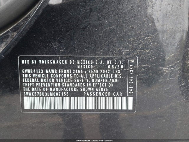 2020 Volkswagen Jetta 1.4t R-line/1.4t S/1.4t Se მანქანა იყიდება აუქციონზე, vin: 3VWC57BU3LM087155, აუქციონის ნომერი: 45036454