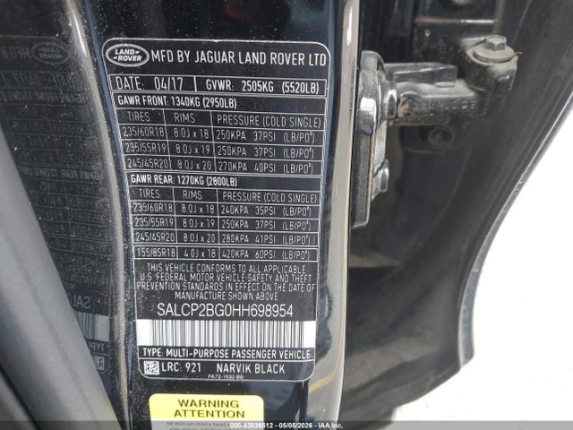 45036512 :رقم المزاد ، SALCP2BG0HH698954 vin ، 2017 Land Rover Discovery Sport Se مزاد بيع