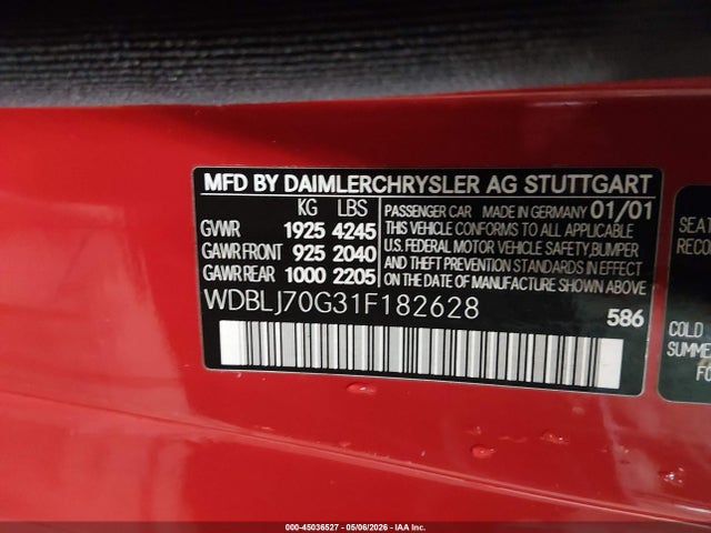 Продаж на аукціоні авто 2001 Mercedes-benz Clk 430, vin: WDBLJ70G31F182628, номер лоту: 45036527