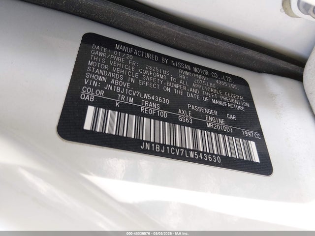 Продаж на аукціоні авто 2020 Nissan Rogue Sport Sv Fwd Xtronic Cvt, vin: JN1BJ1CV7LW543630, номер лоту: 45036576