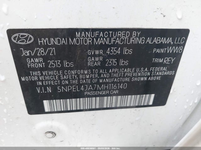 Продаж на аукціоні авто 2021 Hyundai Sonata Sel, vin: 5NPEL4JA7MH116140, номер лоту: 45036581