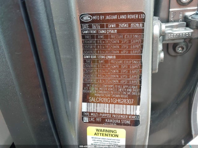 SALCR2BG1GH628307 Land Rover Discovery Sport Hse