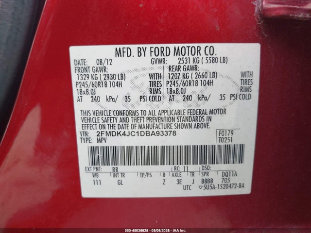 Продажа на аукционе авто 2013 Ford Edge Sel, vin: 2FMDK4JC1DBA93378, номер лота: 45036625
