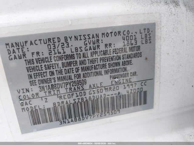 Aukcja sprzedaży 2023 Nissan Sentra Sr Xtronic Cvt, vin: 3N1AB8DV7PY259509, numer aukcji: 45036634