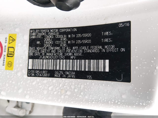Aukcja sprzedaży 2016 Lexus Rx 350, vin: JTJBZMCA2G2011393, numer aukcji: 45036666