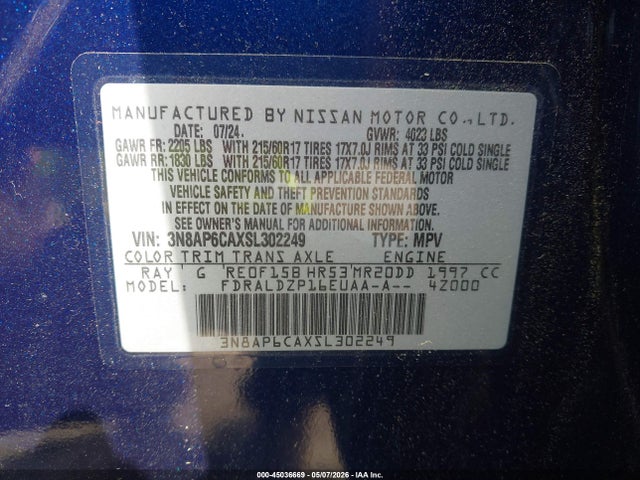 Продаж на аукціоні авто 2025 Nissan Kicks Sv Fwd, vin: 3N8AP6CAXSL302249, номер лоту: 45036669