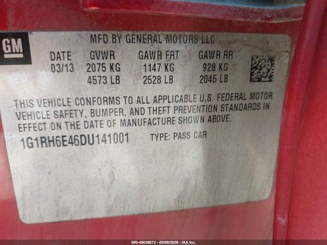 Продажа на аукционе авто 2013 Chevrolet Volt, vin: 1G1RH6E46DU141001, номер лота: 45036673