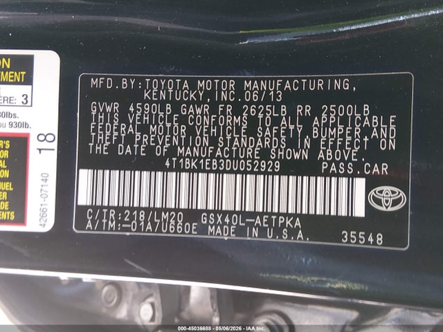 Aukcja sprzedaży 2013 Toyota Avalon Limited, vin: 4T1BK1EB3DU052929, numer aukcji: 45036688