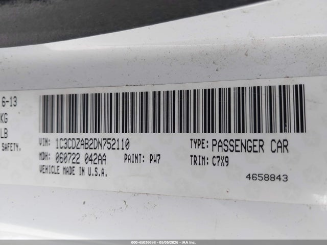 Продаж на аукціоні авто 2013 Dodge Avenger Se, vin: 1C3CDZAB2DN752110, номер лоту: 45036698