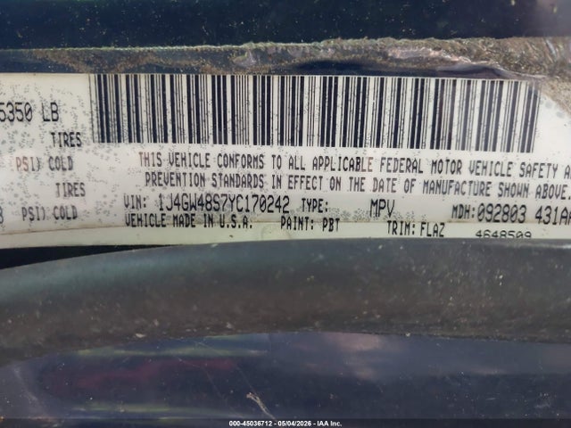 45036712 :رقم المزاد ، 1J4GW48S7YC170242 vin ، 2000 Jeep Grand Cherokee Laredo مزاد بيع